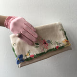 Pink Gathered Nylon Gloves Vintage Accessory