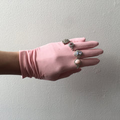 Pink Gathered Nylon Gloves Vintage Accessory