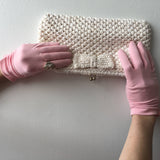 Pink Gathered Nylon Gloves Vintage Accessory