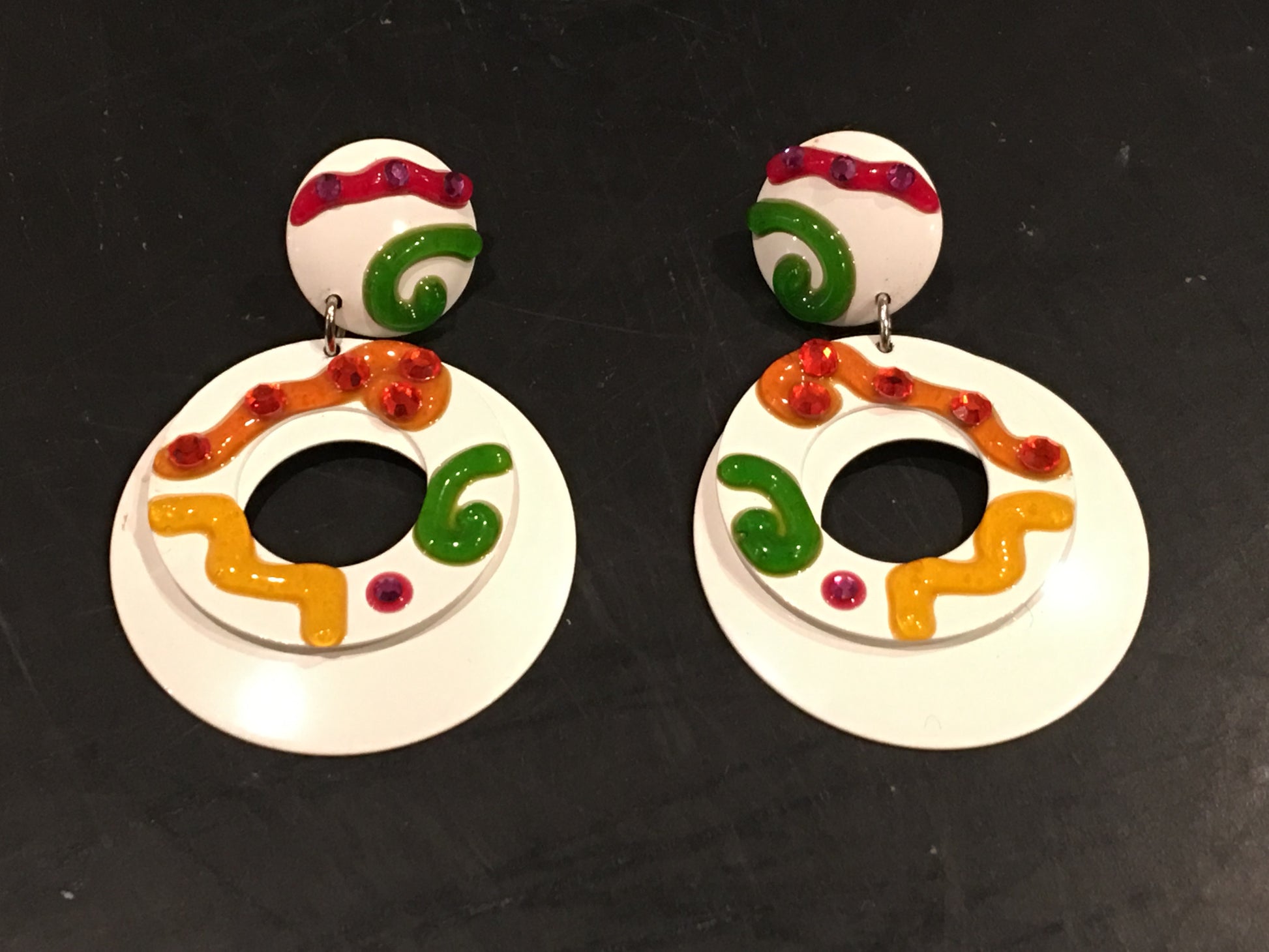 White Colorful Clip on Earrings Vintage Jewelry