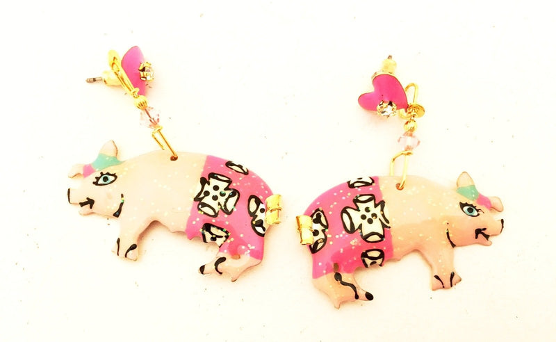 Lunch at the Ritz Earrings Pink Pigs Whimsical Jewelry