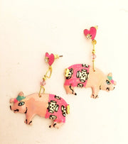 Lunch at the Ritz Earrings Pink Pigs Whimsical Jewelry