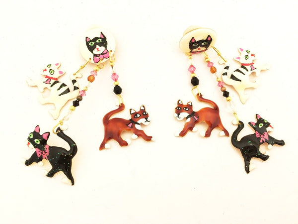 Lunch at the Ritz Earrings Kitty Cat Kitties Whimsical Jewelry