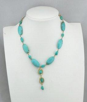 Gay Isber Turquoise Gold Bib Necklace Handmade Jewelry COMING