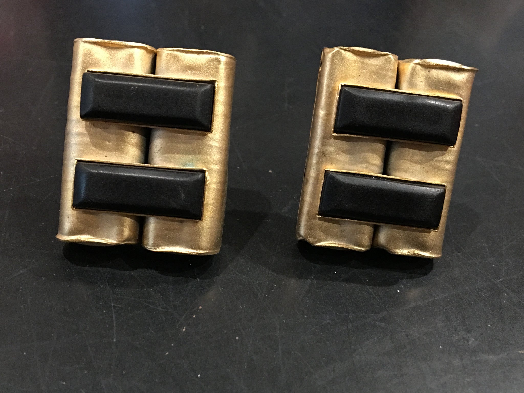 Modernist Clip on Earrings Golden Black Vintage Jewelry