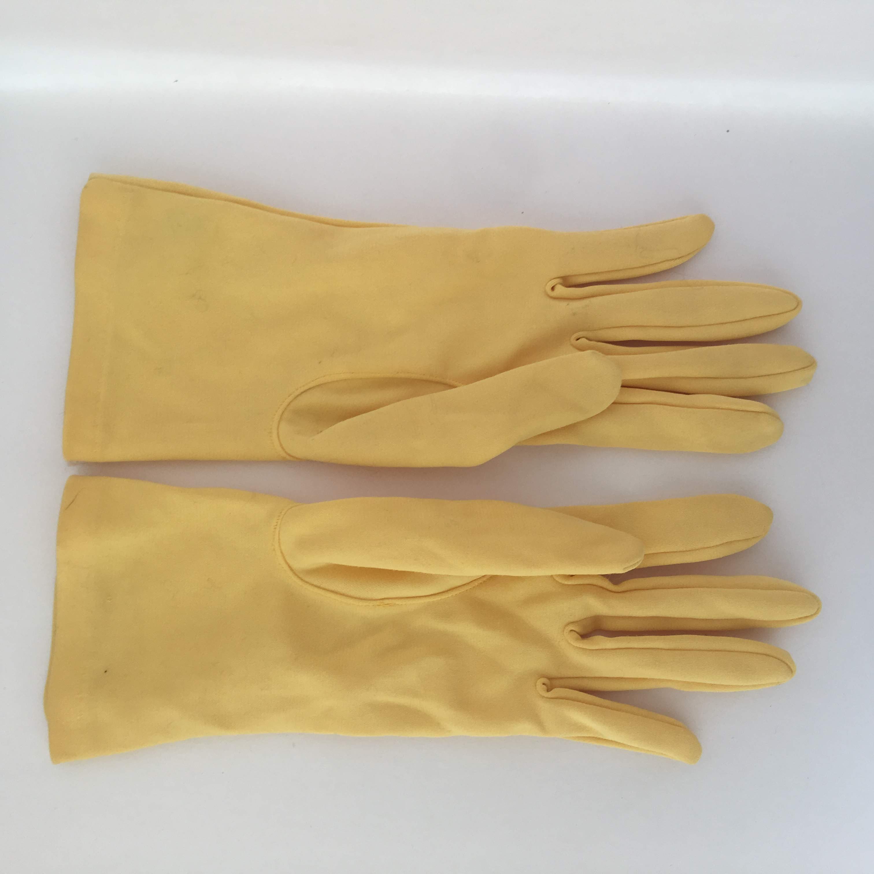 Yellow Nylon Gloves Vintage Accessory