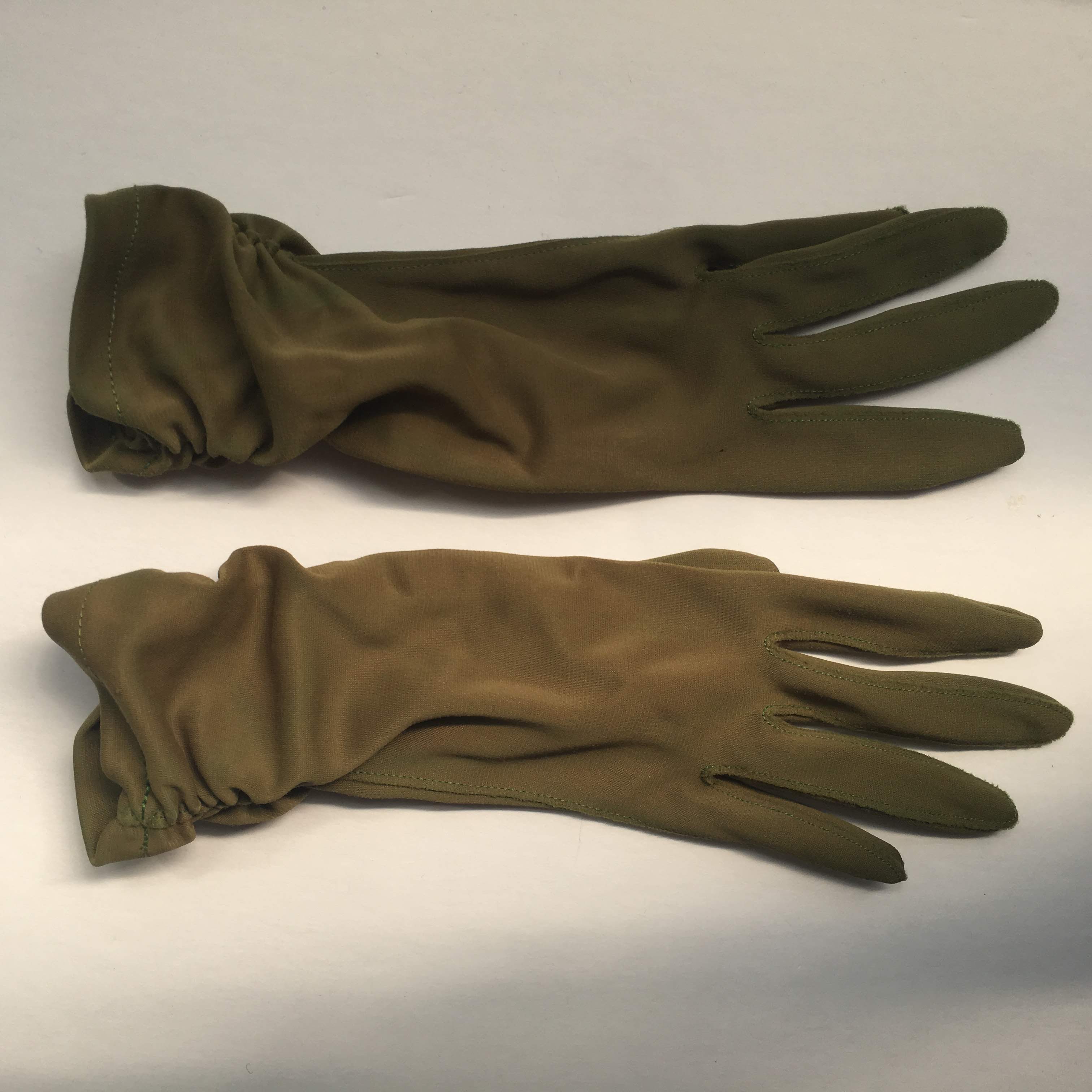 Green Gathered Nylon Gloves Vintage Accessory