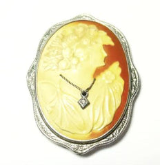 Glorious Past: 1930s Molded Celluloid Cameo Pin with Rhinestone Detailing