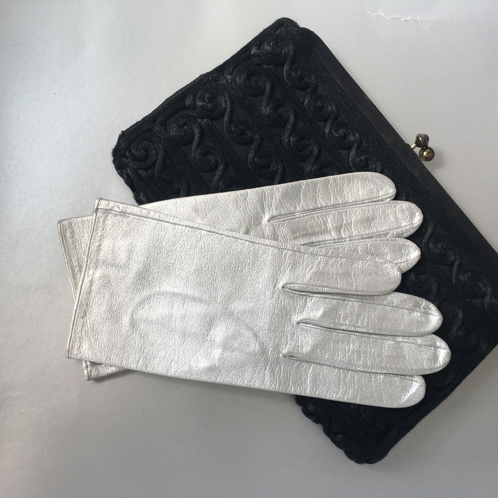 Lazarus Silver Leather Gloves Vintage Accessory