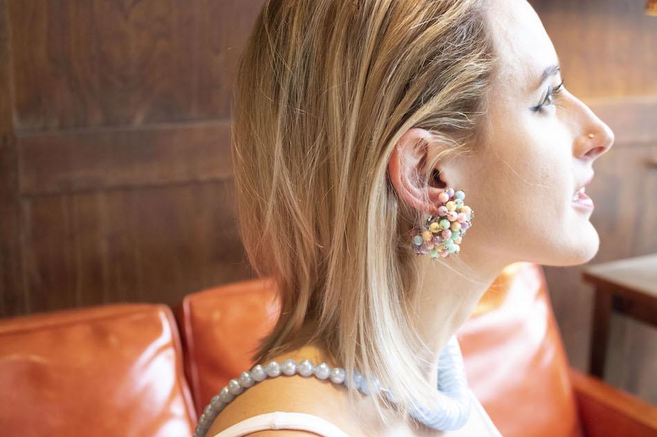 Vintage Plastic Jewelry Beaded Clip On Hoop Earrings