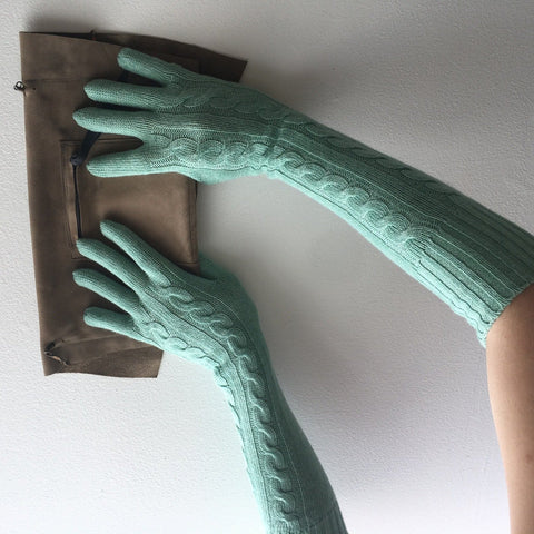 Mint Long Knit Gloves Vintage Accessory