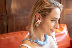 Vintage Plastic Jewelry Beaded Clip On Hoop Earrings