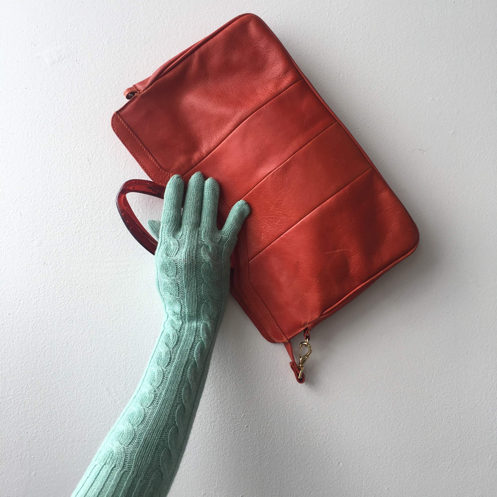 Orange Leather Handbag Purse Large Bag Vintage Accessories