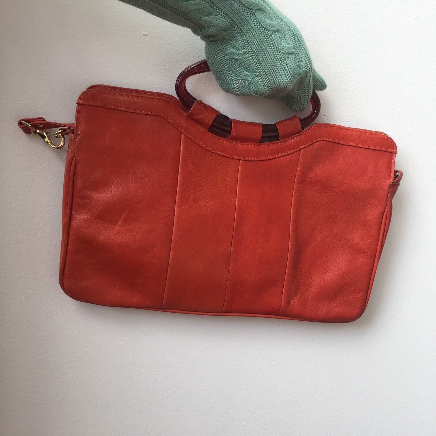 Orange Leather Handbag Purse Large Bag Vintage Accessories