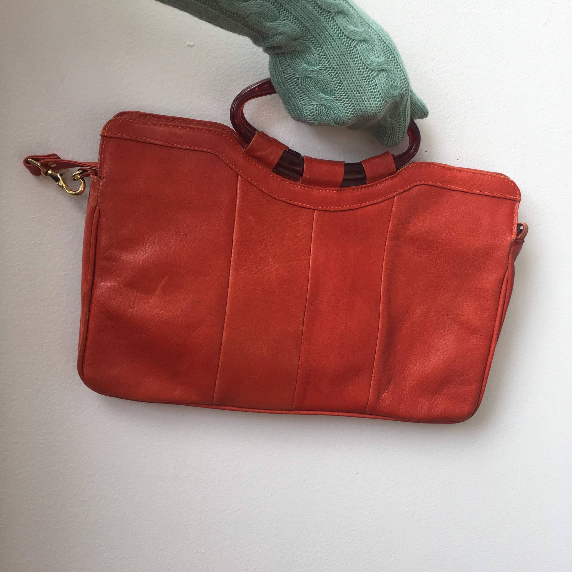 Orange Leather Handbag Purse Large Bag Vintage Accessories