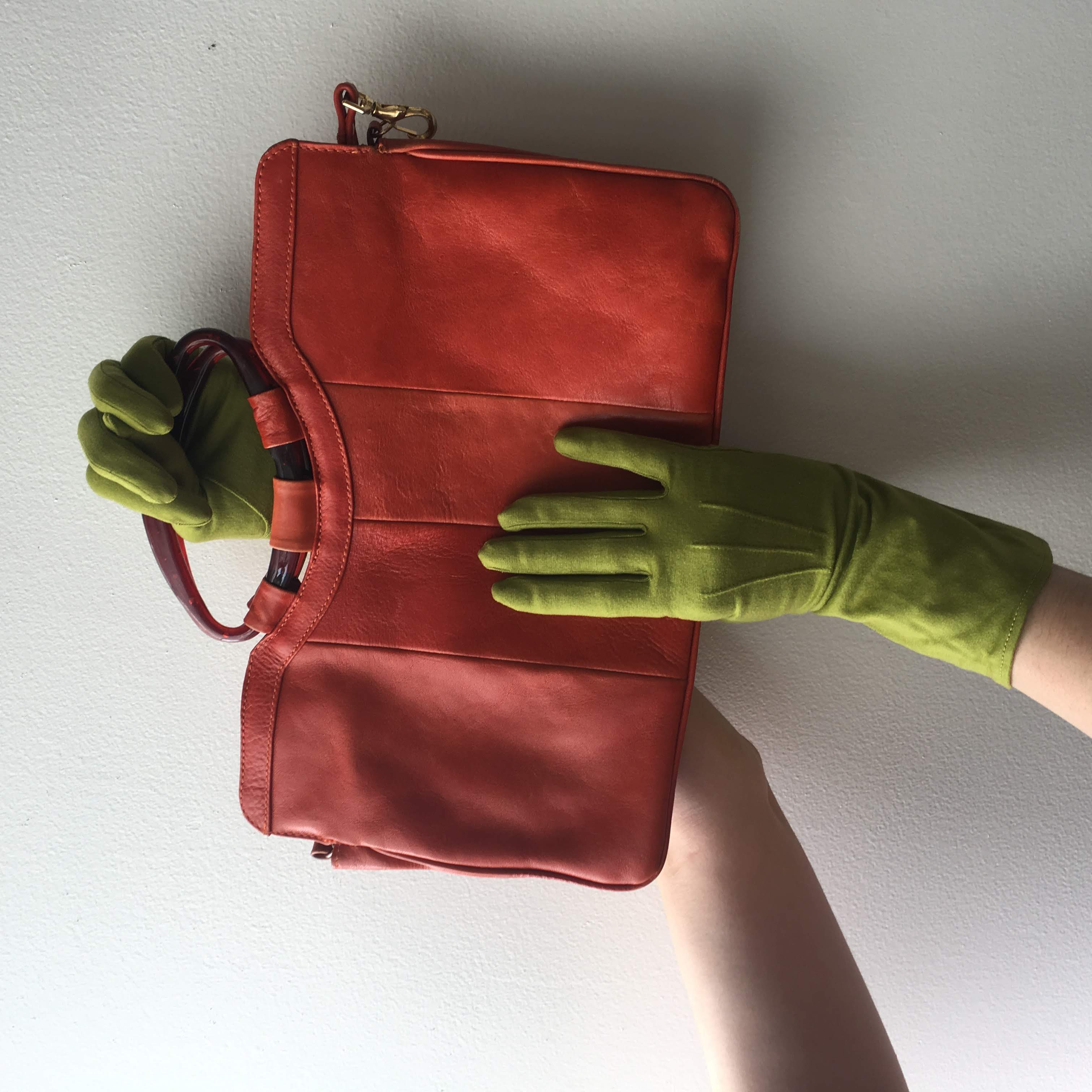 Long Green Rayon Gloves Vintage Accessory POSH