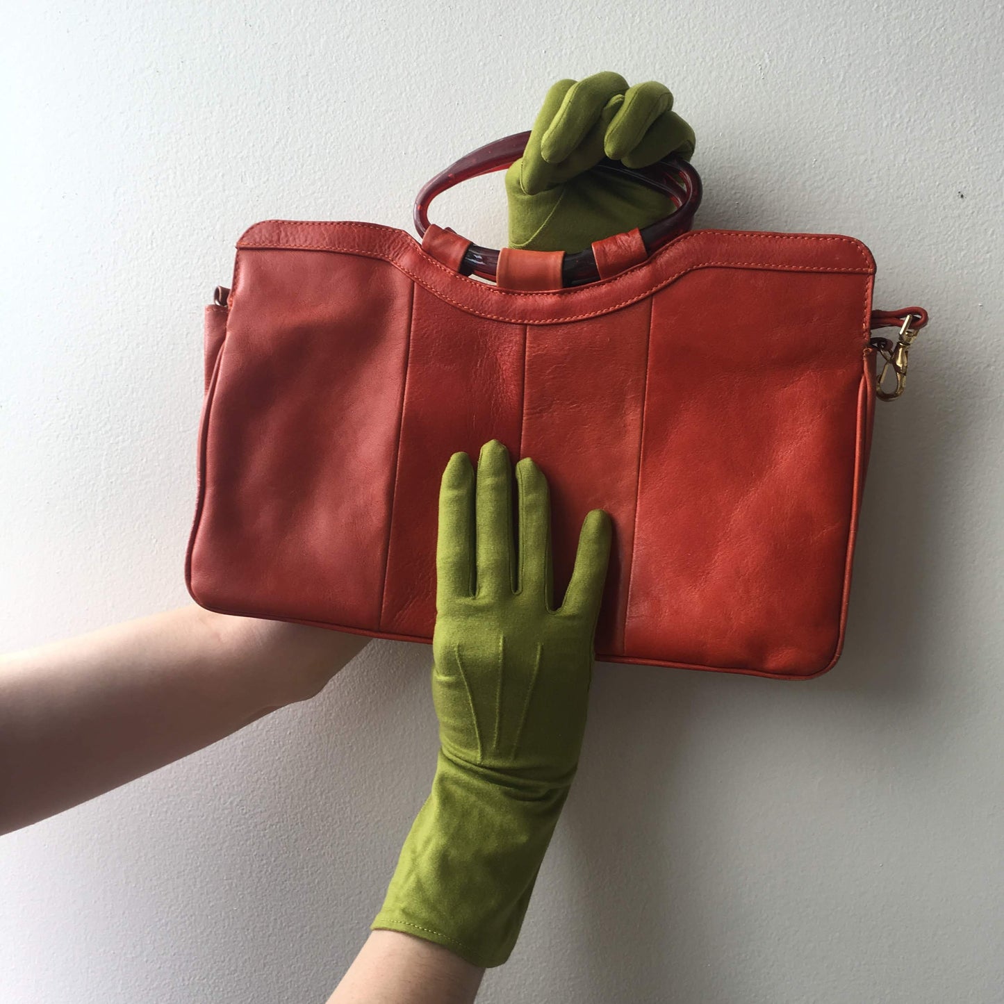 Orange Leather Handbag Purse Large Bag Vintage Accessories