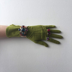 Long Green Rayon Gloves Vintage Accessory POSH