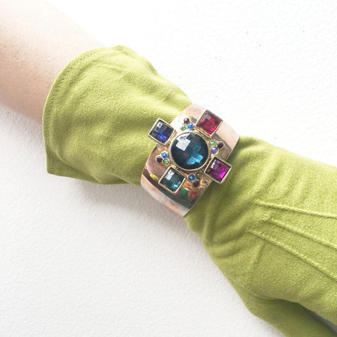 Colorful Rhinestones Cross Cuff Vintage Jewelry