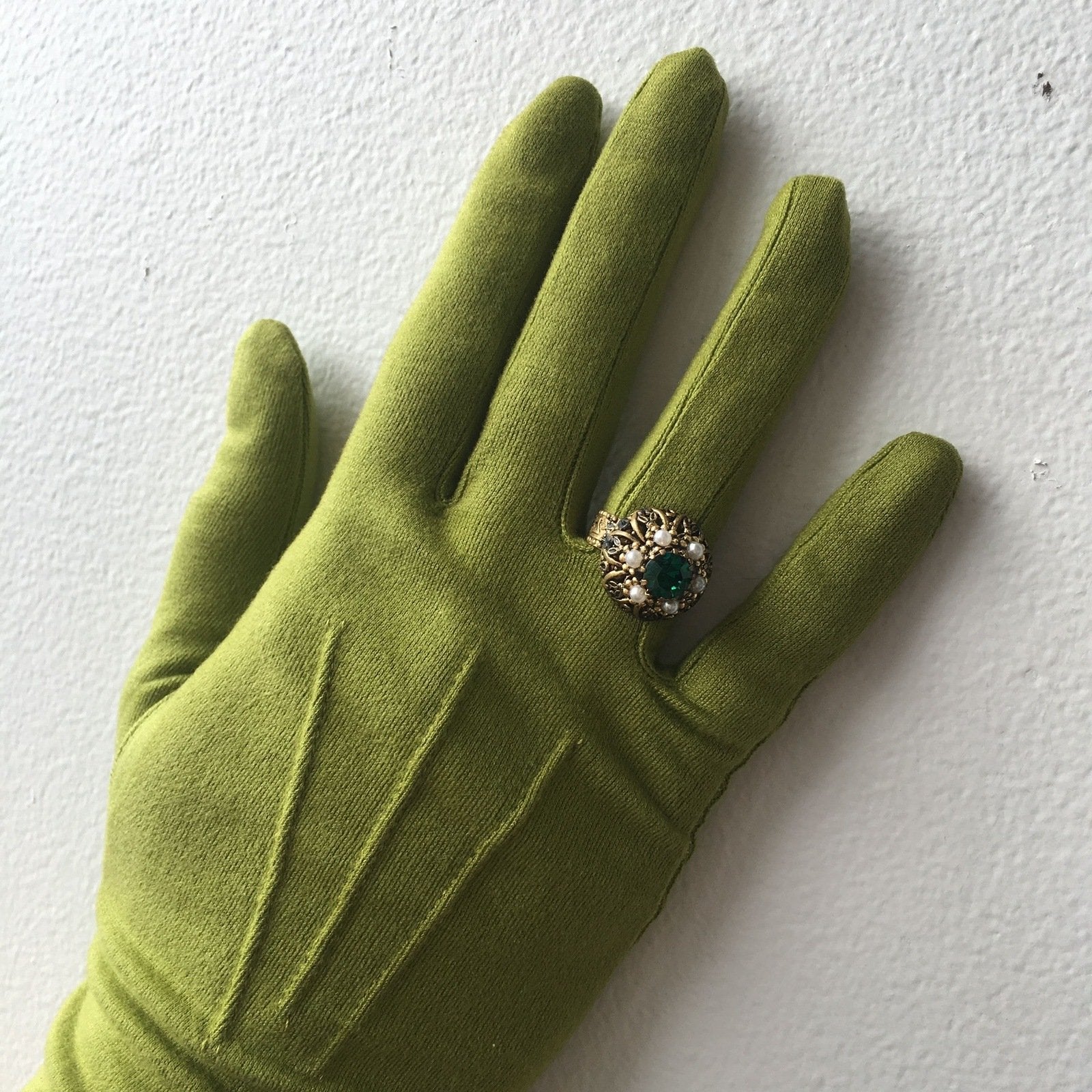 Long Green Rayon Gloves Vintage Accessory POSH