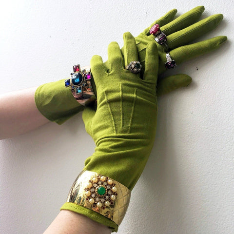 Long Green Rayon Gloves Vintage Accessory POSH