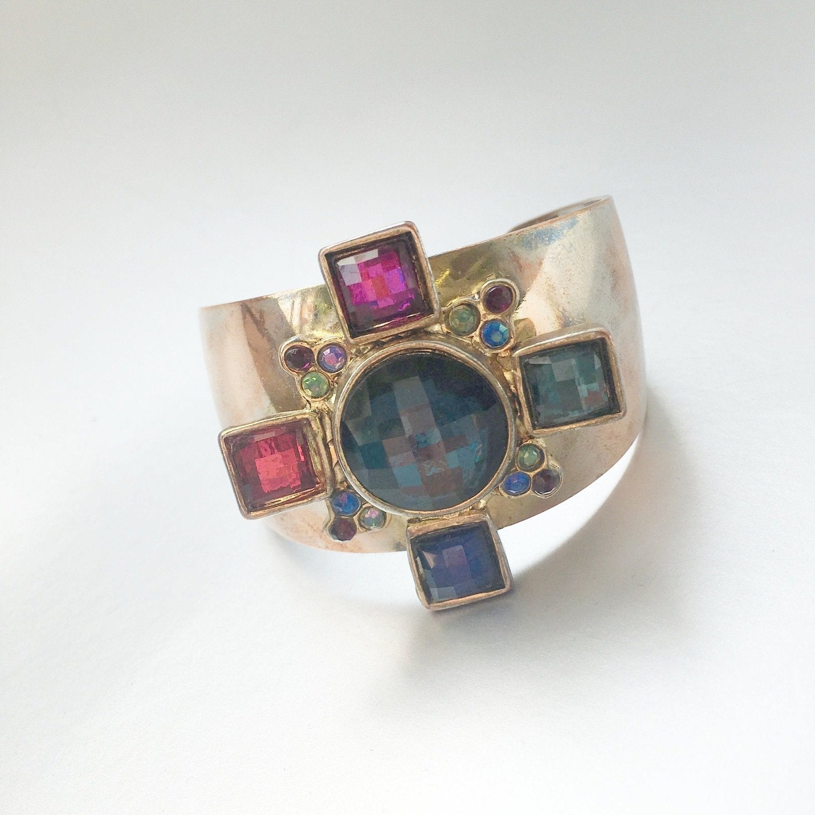 Colorful Rhinestones Cross Cuff Vintage Jewelry