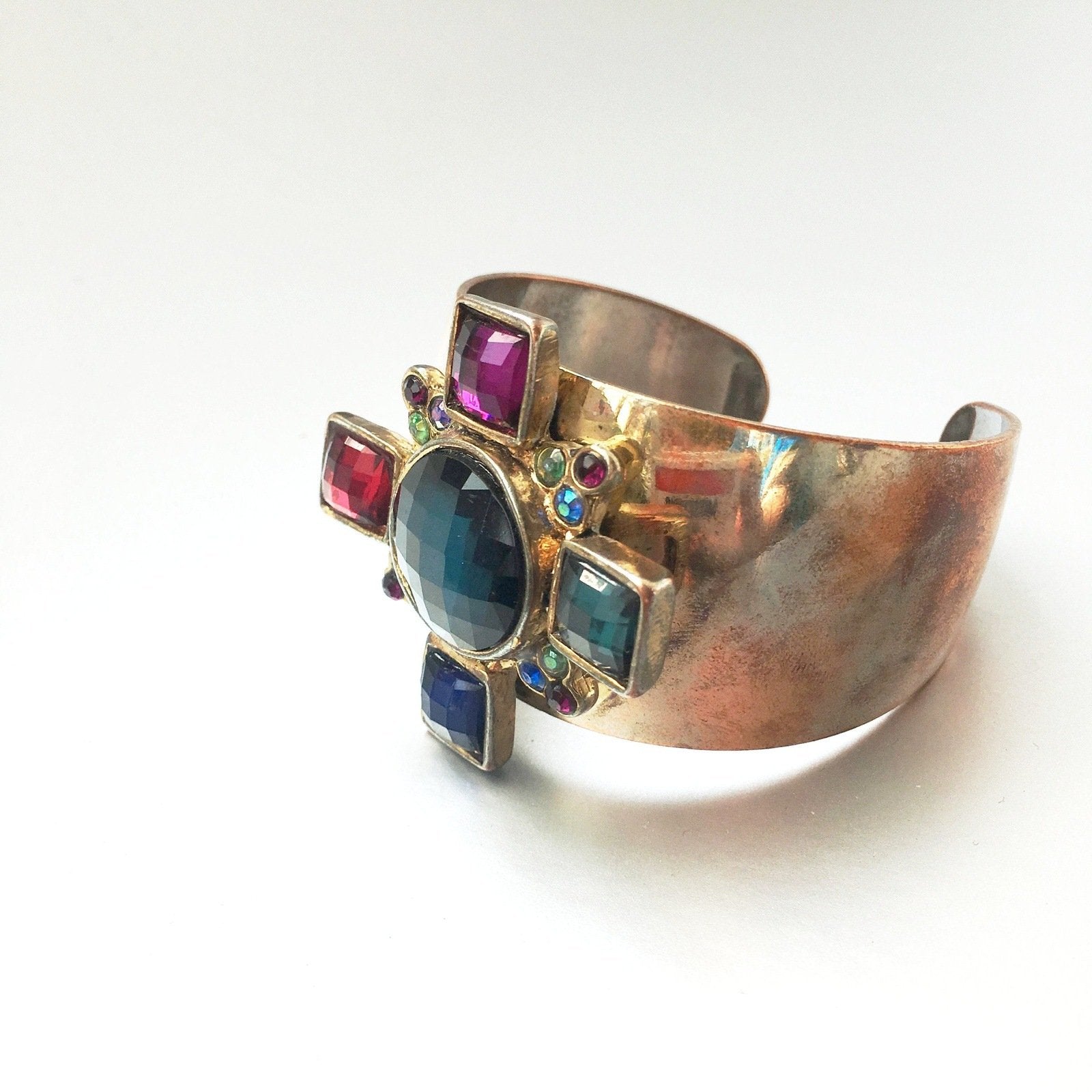 Colorful Rhinestones Cross Cuff Vintage Jewelry