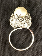 Pearl Floral Cocktail Ring Statement Vintage Jewelry