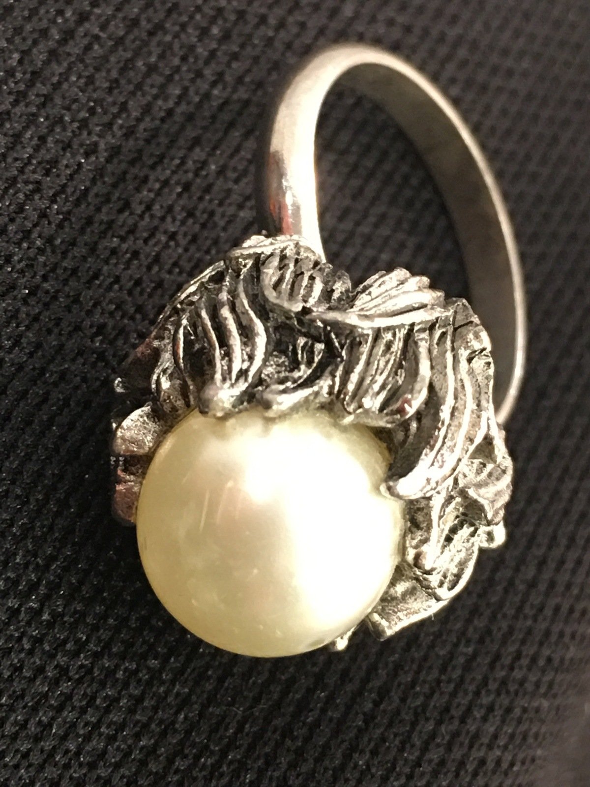 Pearl Floral Cocktail Ring Statement Vintage Jewelry