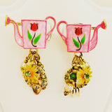 LATR 2 GO Whimsical Pink Flower Garden Runway Clip on Earrings