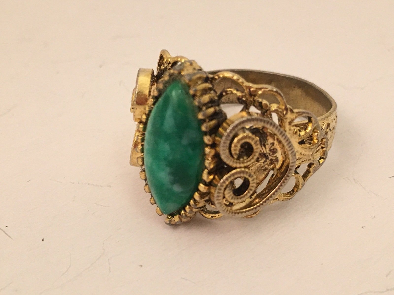 Vintage Gold Green Cocktail Ring