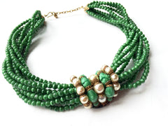 Green Glass Baroque Pearls Choker Necklace Vintage Jewelry