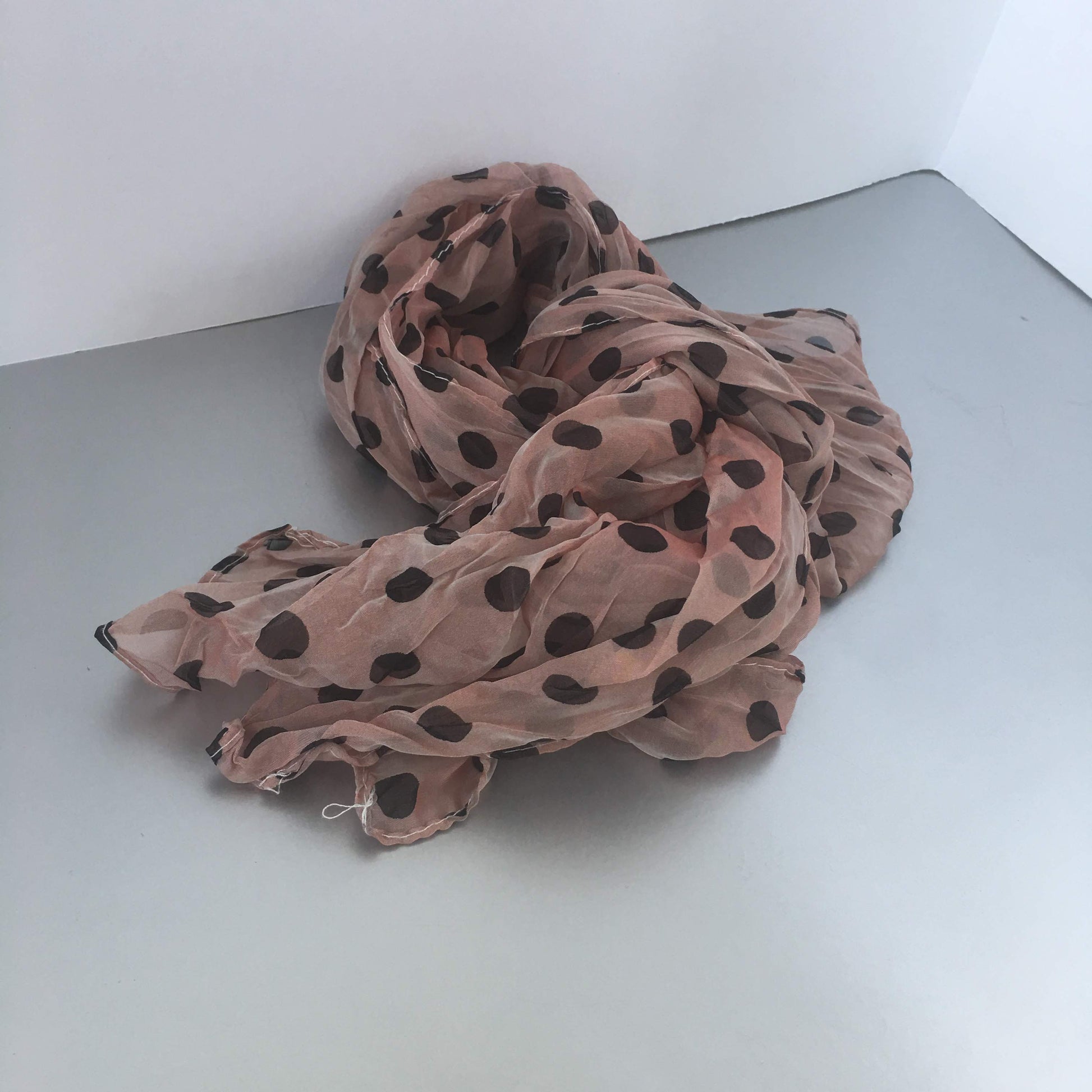 Nude Pink Black Polka Dots Scarf Accessory
