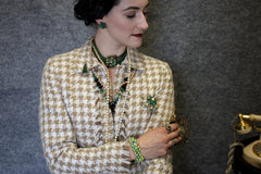 Green Rhinestones Baroque Pearls Spray Brooch Pin Vintage Jewelry