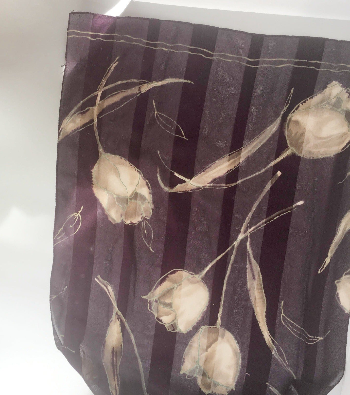 Purple Rose Flowers Garden Sheer Scarf Vintage Accessory