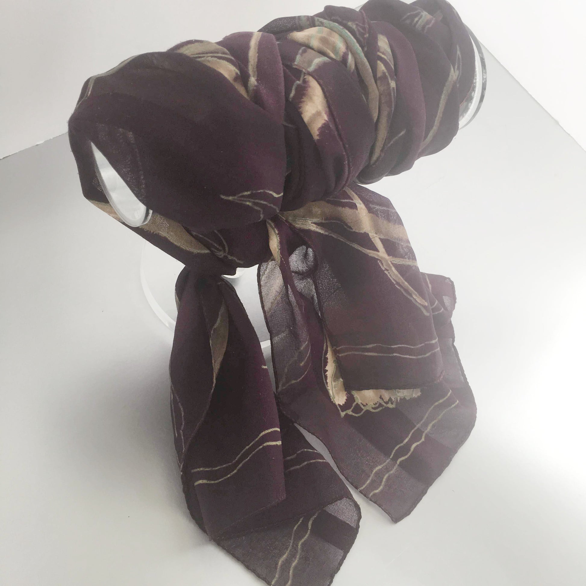 Purple Rose Flowers Garden Sheer Scarf Vintage Accessory