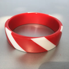 Red White Stripe Bangle Bracelet Vintage Plastic Jewelry