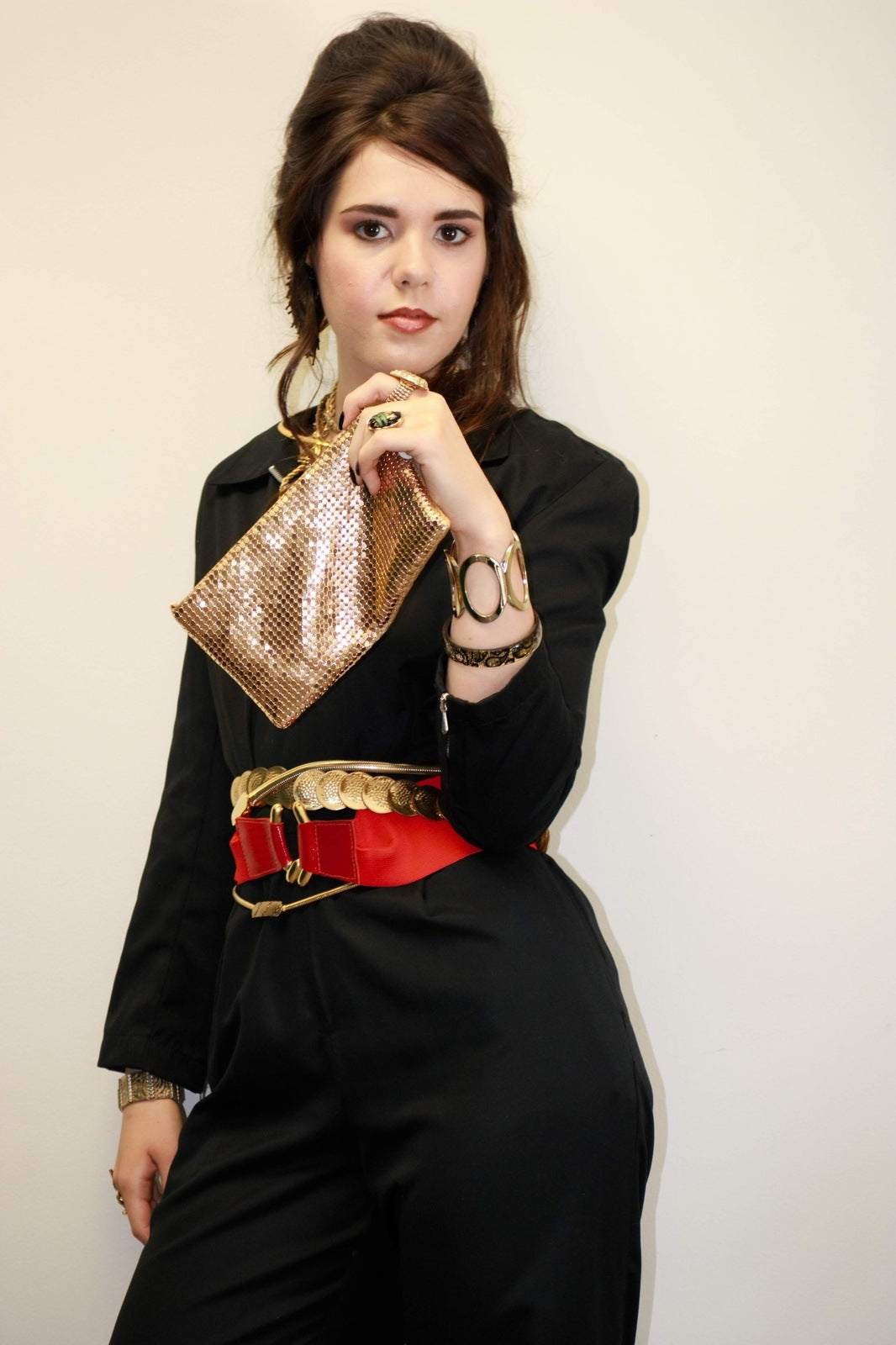 Red Stretch Belt Golden Buckle Vintage Accessories