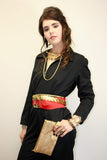 Red Stretch Belt Golden Buckle Vintage Accessories