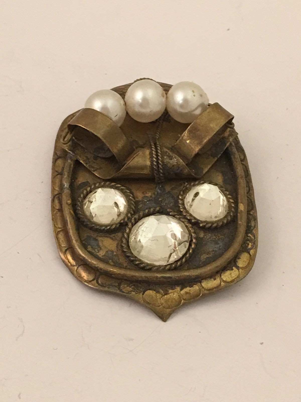 Art Deco Pearls Rhinestones Pin Brooch Vintage Jewelry