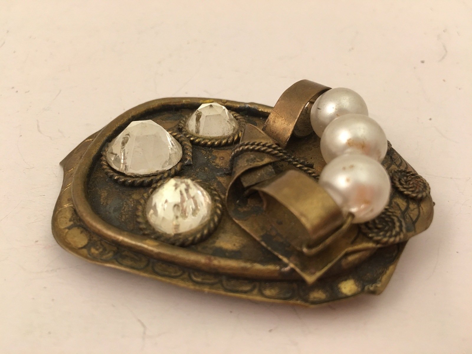 Art Deco Pearls Rhinestones Pin Brooch Vintage Jewelry