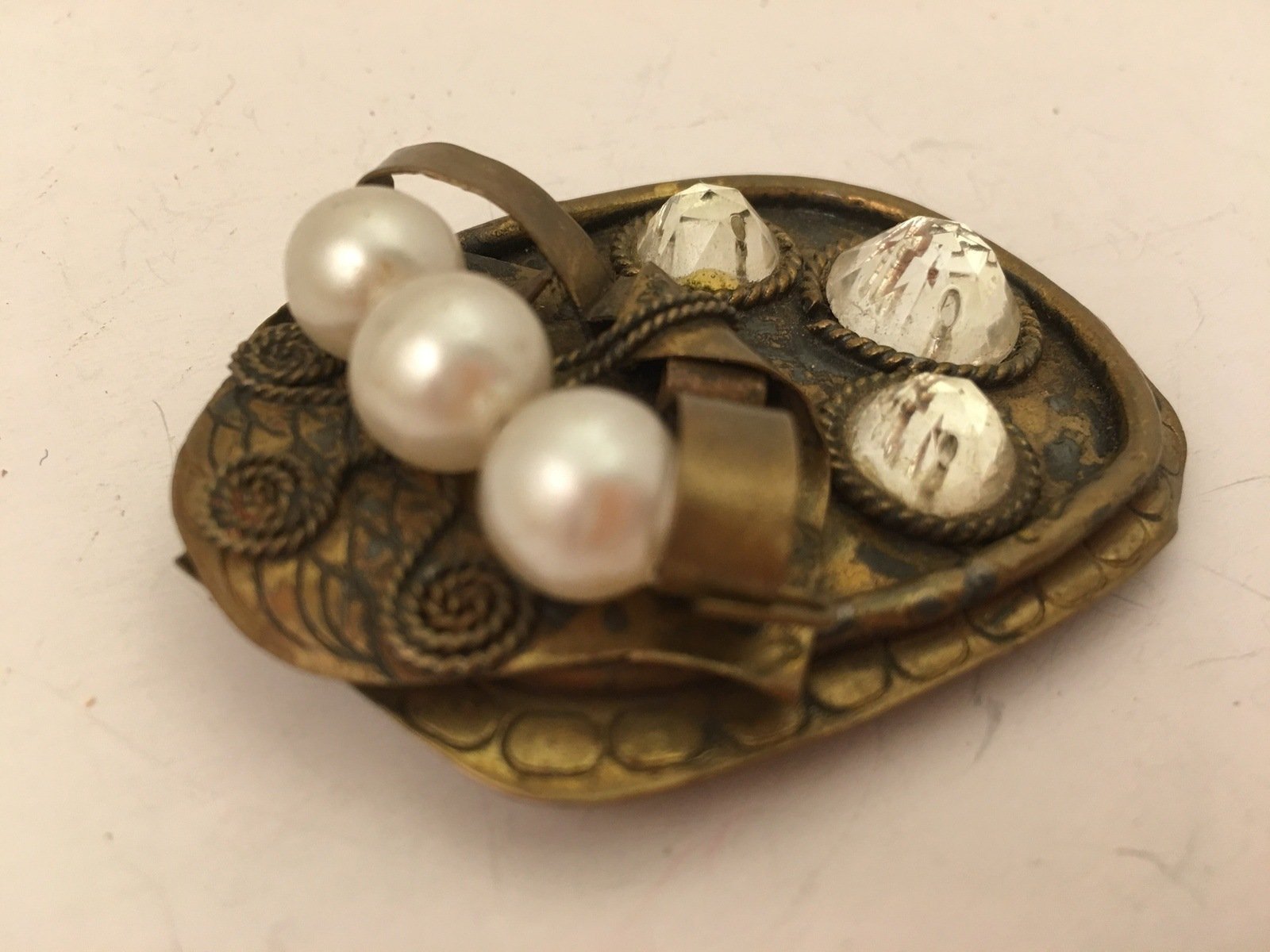 Art Deco Pearls Rhinestones Pin Brooch Vintage Jewelry