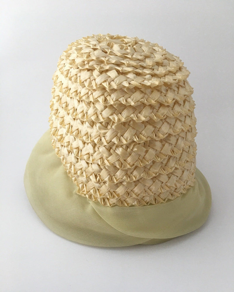 Vintage Yellow Hat Millinery Bucket Woven Straw Plastic Summer Accessory