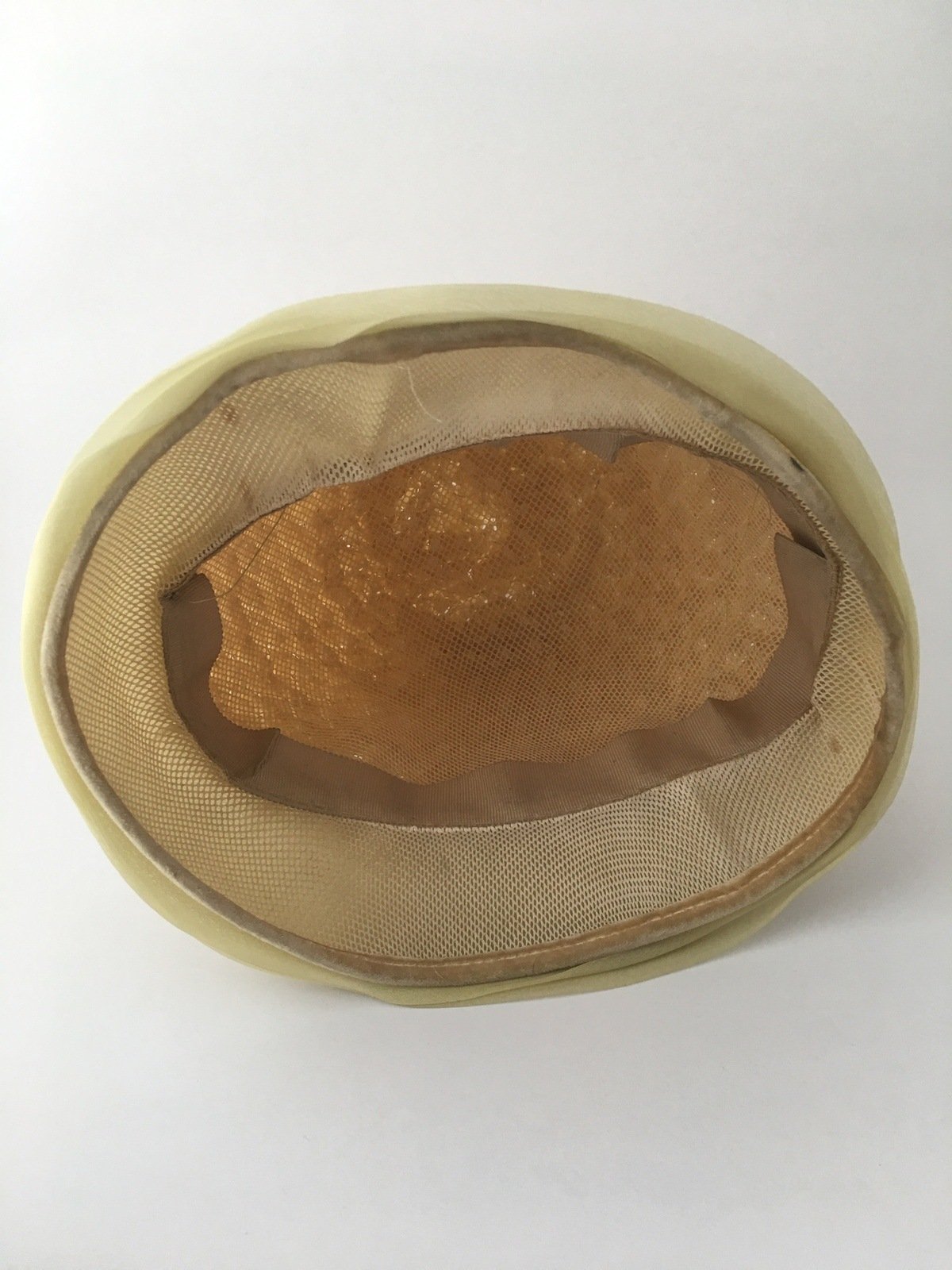 Vintage Yellow Hat Millinery Bucket Woven Straw Plastic Summer Accessory