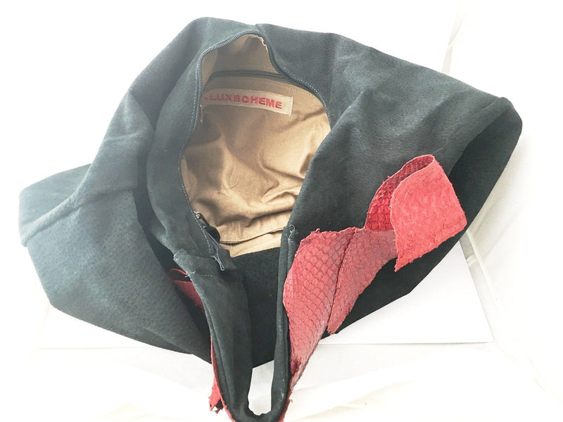 Suede Hobo Bag Tilapia Fish Skin Leather Handbag Slouch Bohemian Large Handbag Ethnic new handmade