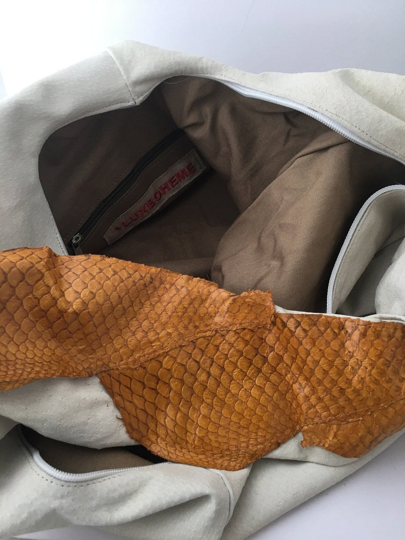 Suede Hobo Bag Tilapia Fish Skin Leather Handbag Slouch Bohemian Large Handbag Ethnic new handmade