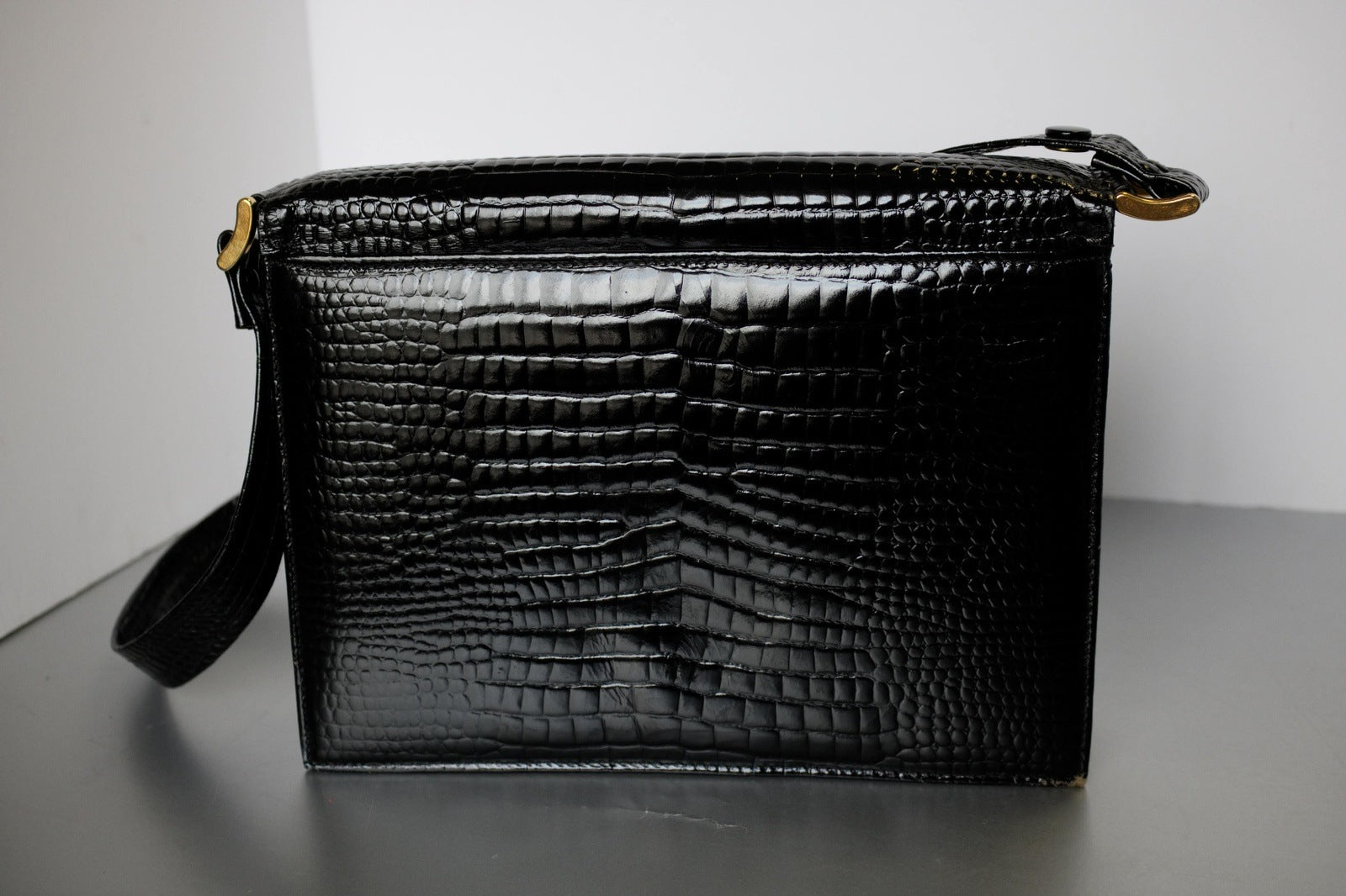 Harrods Black Leather Handbag Wonderful Classic Vintage Purse