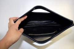 Navy Leather Clutch Handbag Vintage Accessories