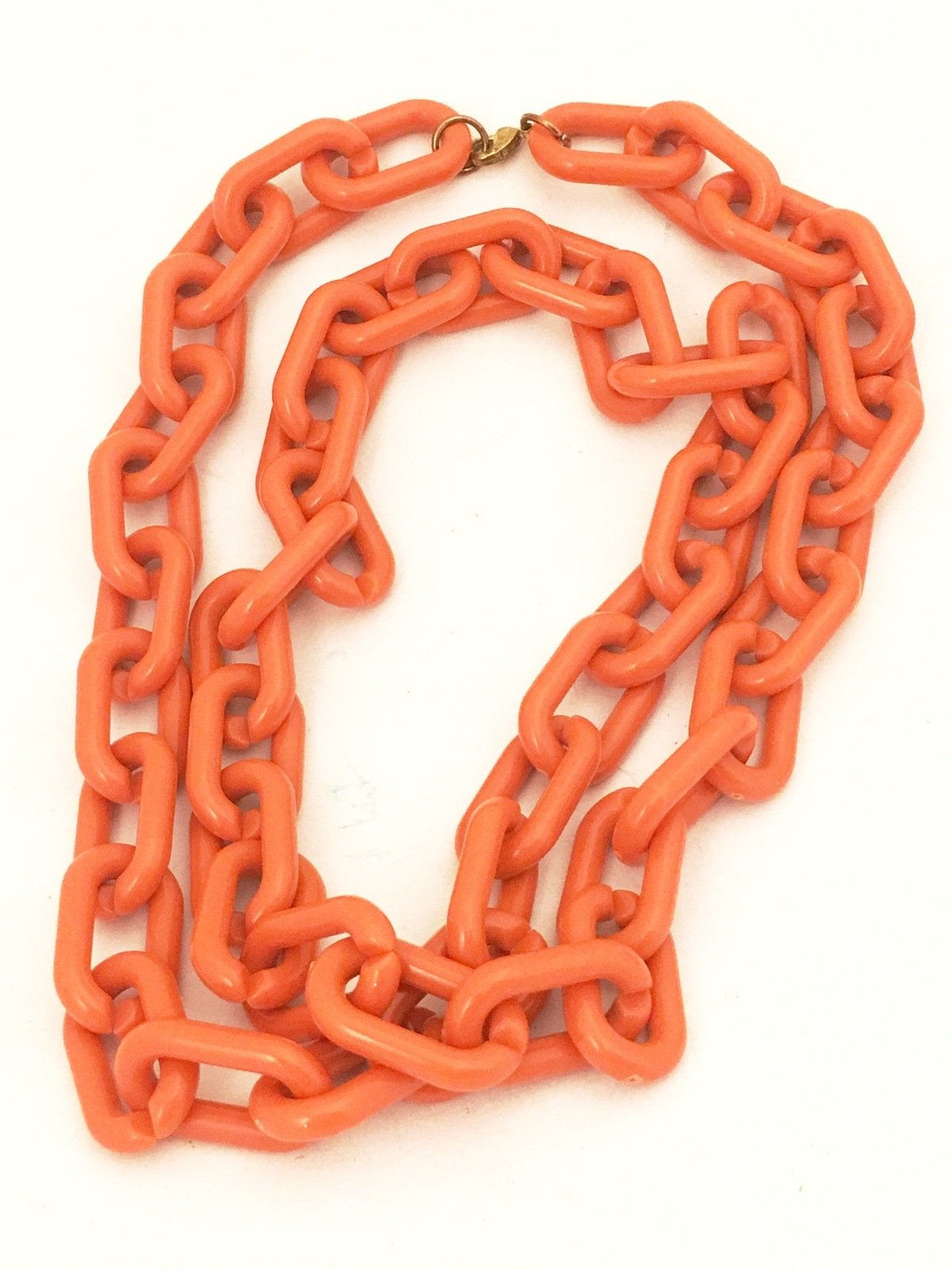 Orange Chain Link Necklace Vintage Plastic Jewelry