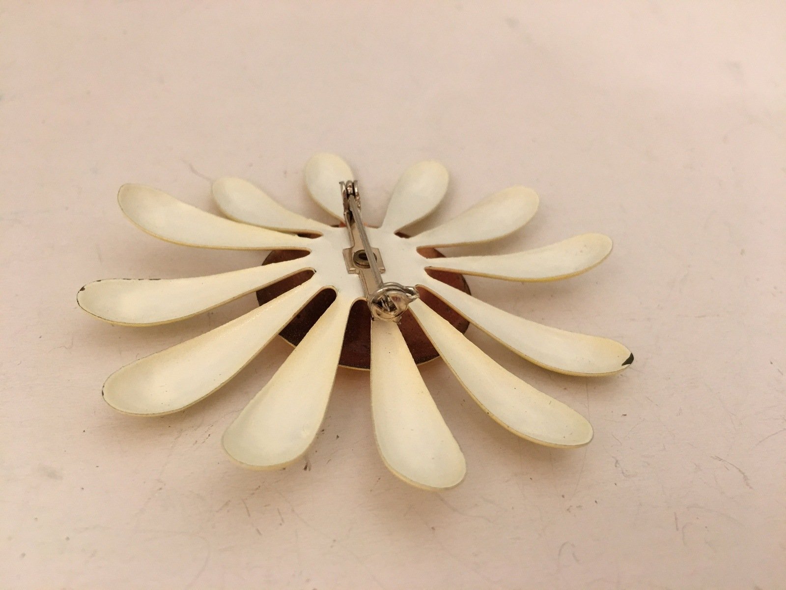 Floral Tin Pin Big Flower Power Brooch Colorful Vintage Jewelry